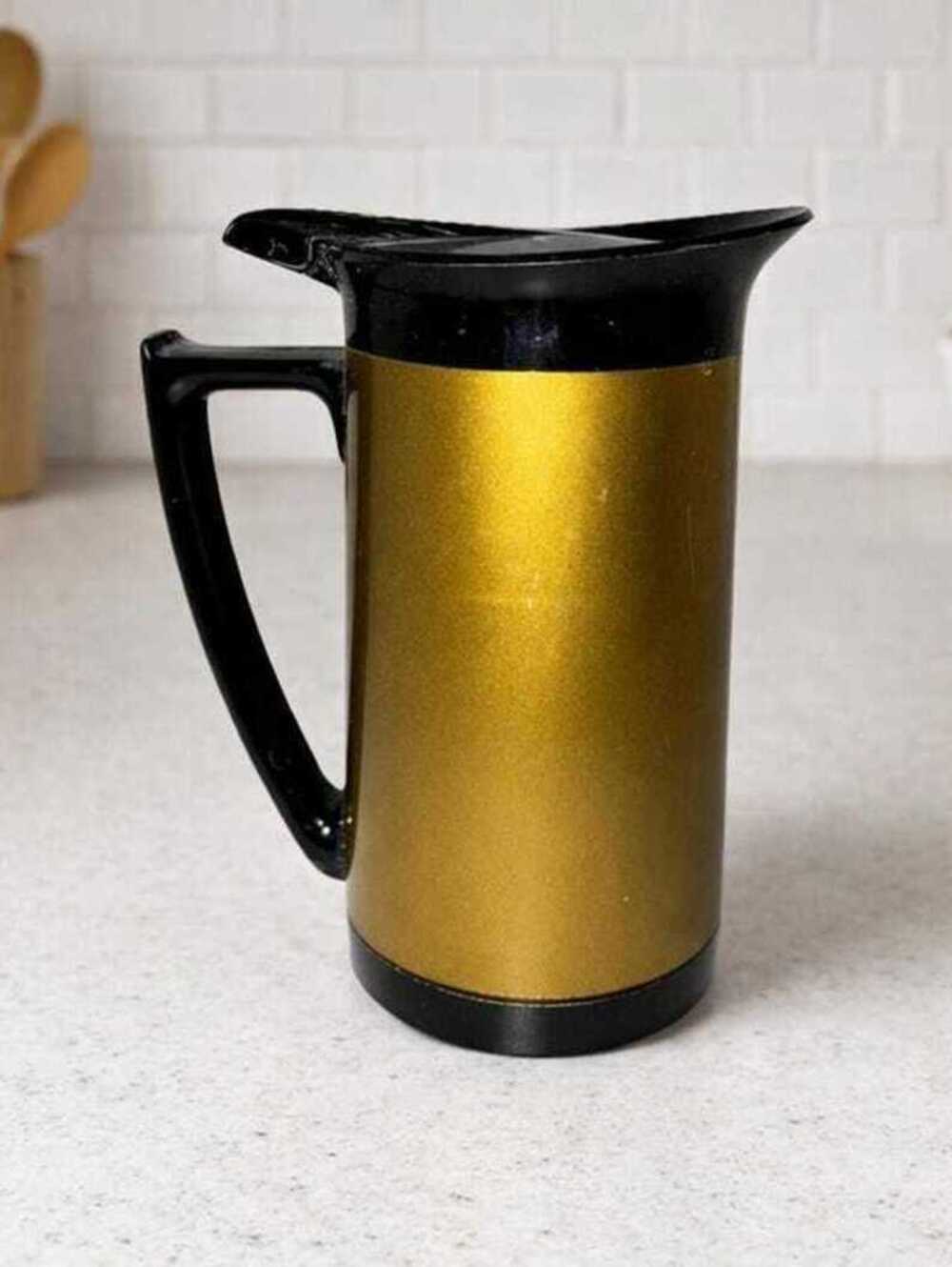 Vintage Amber Gold Thermo-Serv Carafe, Mid Century Bar Cart Decor, Retro Pitcher